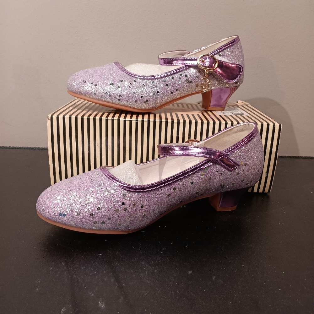 Classic Children High Heels Leather Shoes Fashion Sequins Elegant Kids Girls - Picture 2 of 5